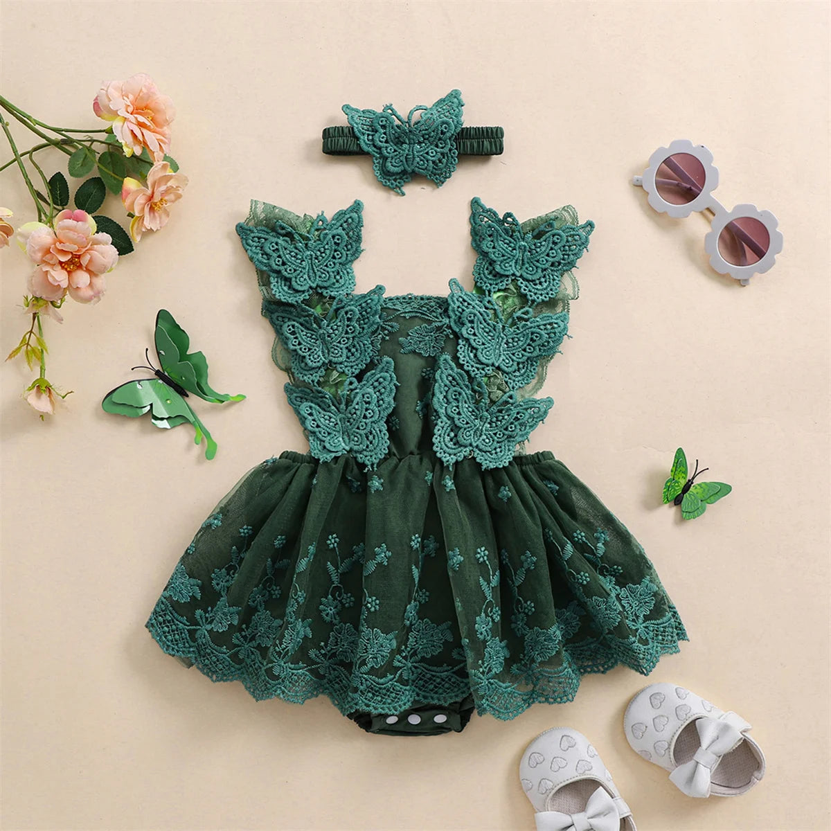 Baby Girl Butterfly Lace Romper & Headband Set