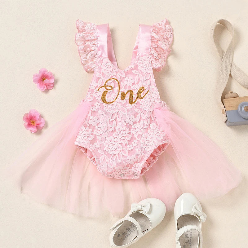 Baby Lace Romper Dress | 1st birthday Princess Outfit Toddler Party Dress