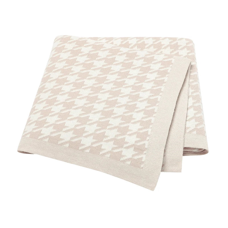Newborn Baby Knitted Blanket | Soft Checkered Stroller & Bed Cover 100x80cm