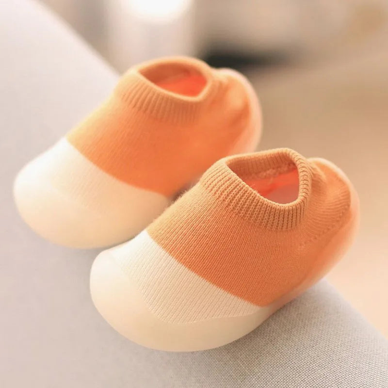 Baby First Walker Shoes, Knit Booties with Rubber Non-Slip Sole, Soft Indoor Floor Shoes for Boys & Girls