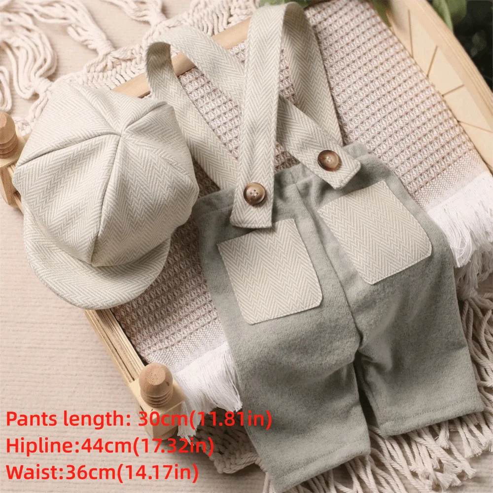 Baby Boy Vintage Suspender Pants & Newsboy Cap Set – Herringbone Gentleman Outfit