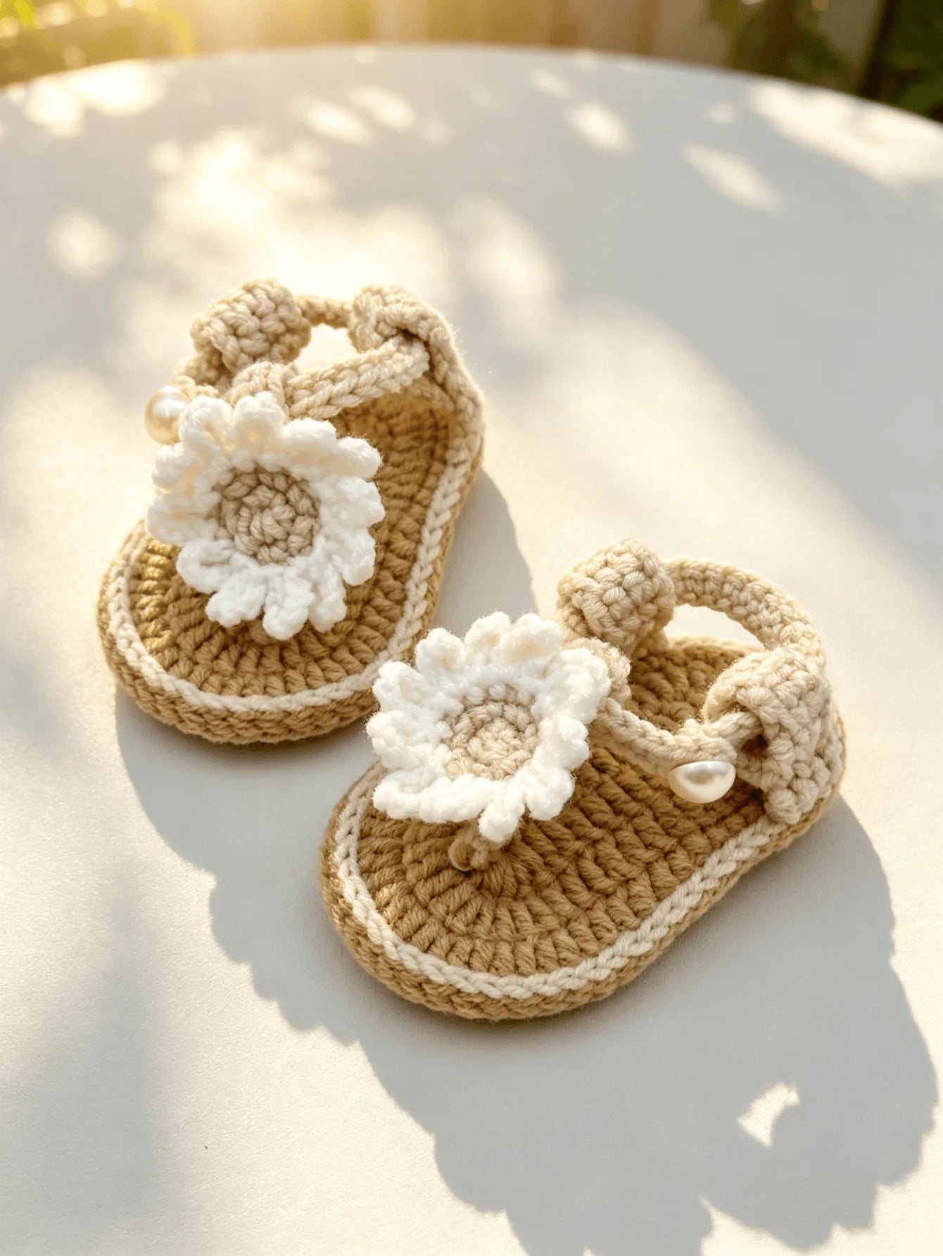 Handmade Crochet Baby Sandals | Daisy Flower Soft Sole Newborn Sandals
