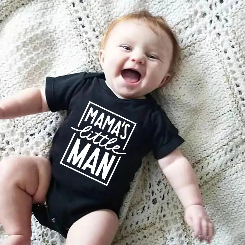 Baby Boys Romper Summer Short Sleeve Letter Print Mama's Little Man Jumpsuit Infant Bodysuits Newborn Baby Clothes