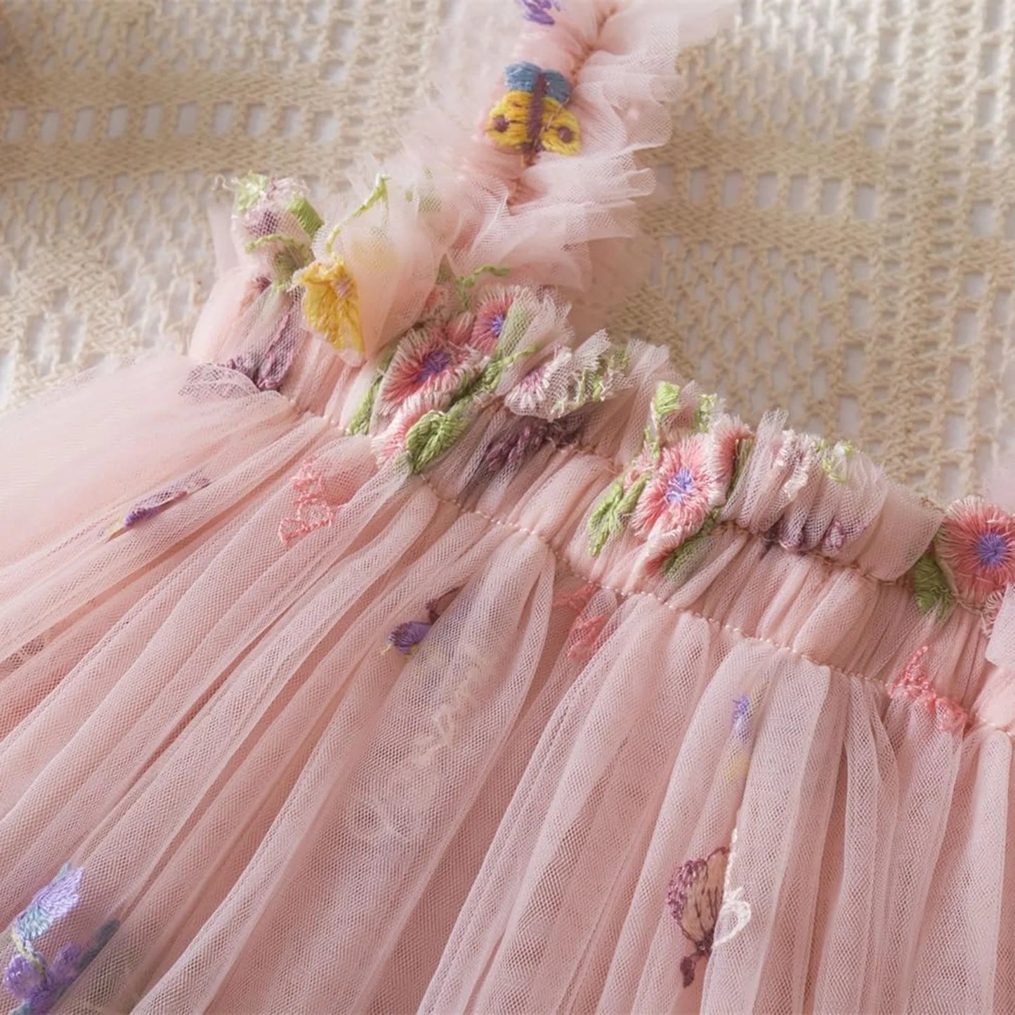 Baby Girl Floral Tulle Dress | Embroidered Princess Party Dress for Toddler