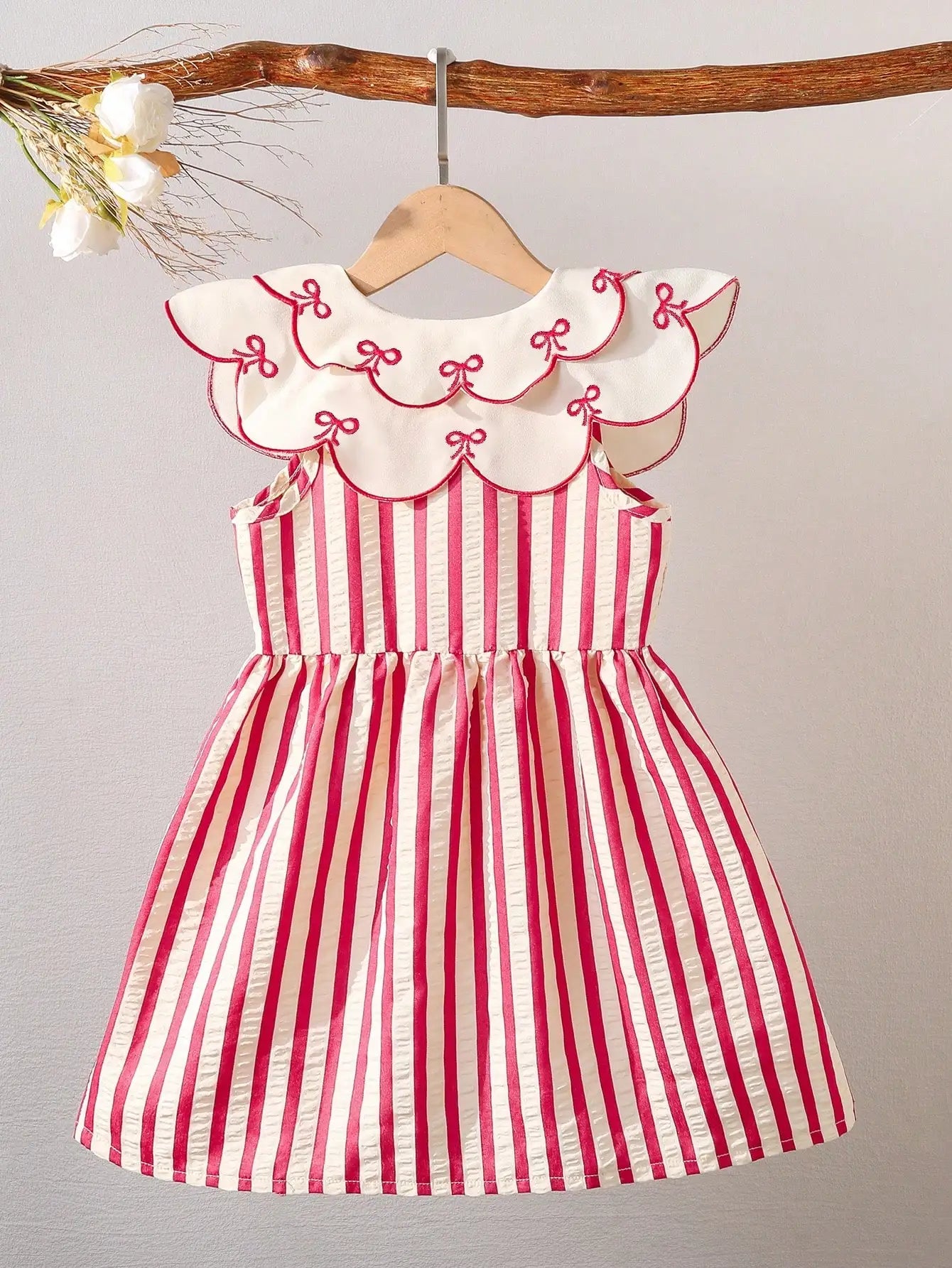 red and white striped summer dress Organic Cotton Red Striped A-line Dress: Sustainable Summer Dress