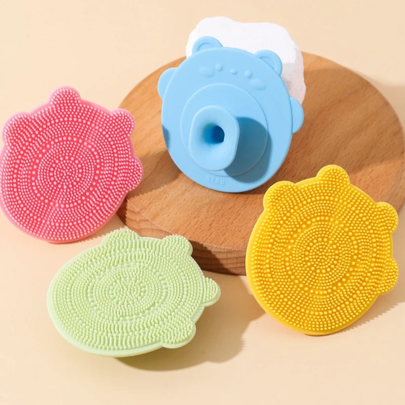 Soft silicone baby scalp shampoo brush with flexible massage bristles for gentle bath time hair washing