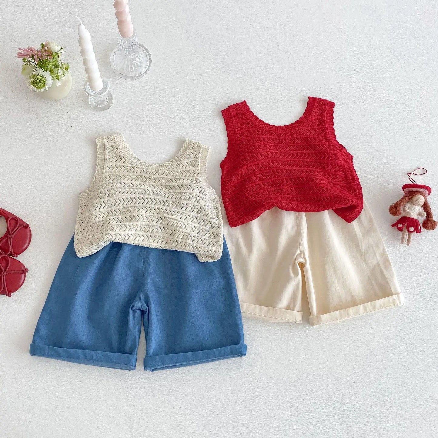 Toddler Strawberry Outfit Set | Knit Top & Shorts Summer Baby Clothes