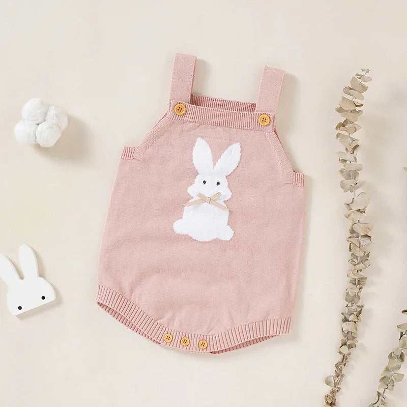Baby Bunny Romper | Knit Newborn Outfit Bunny Overalls