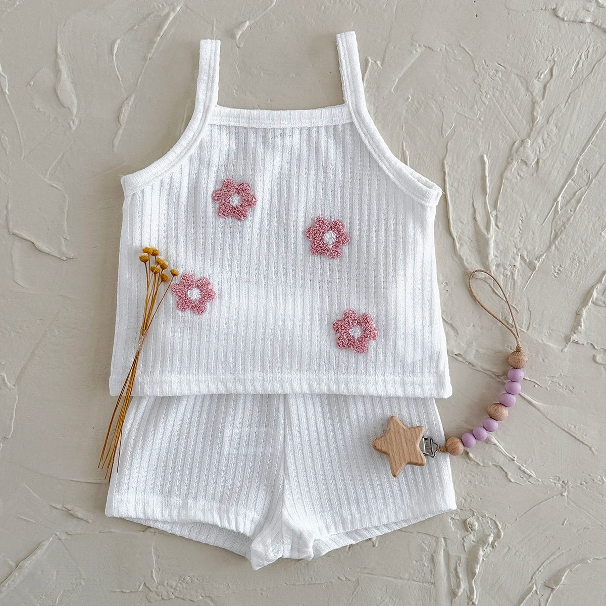 Baby Girl Summer Outfit Set | Ribbed Floral Crop Top & Shorts Matching Set