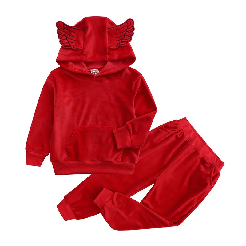 Toddler Thin Velvet Hooded Sweatshirt Pant Set