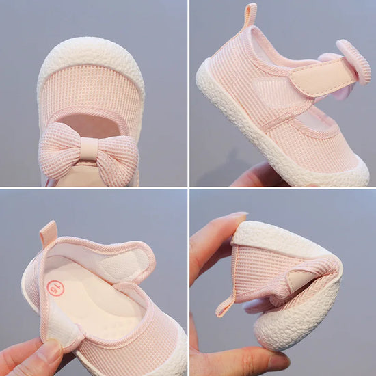 Baby Girl Shoes with Bow – Soft Sole & Velcro Strap First Walkers