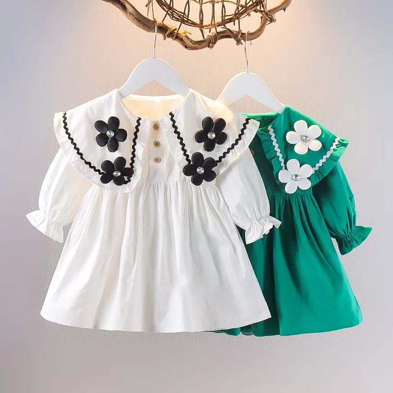 Baby & Toddler Girl Floral Collar Dress – Long Sleeve Ruffle Party Dress