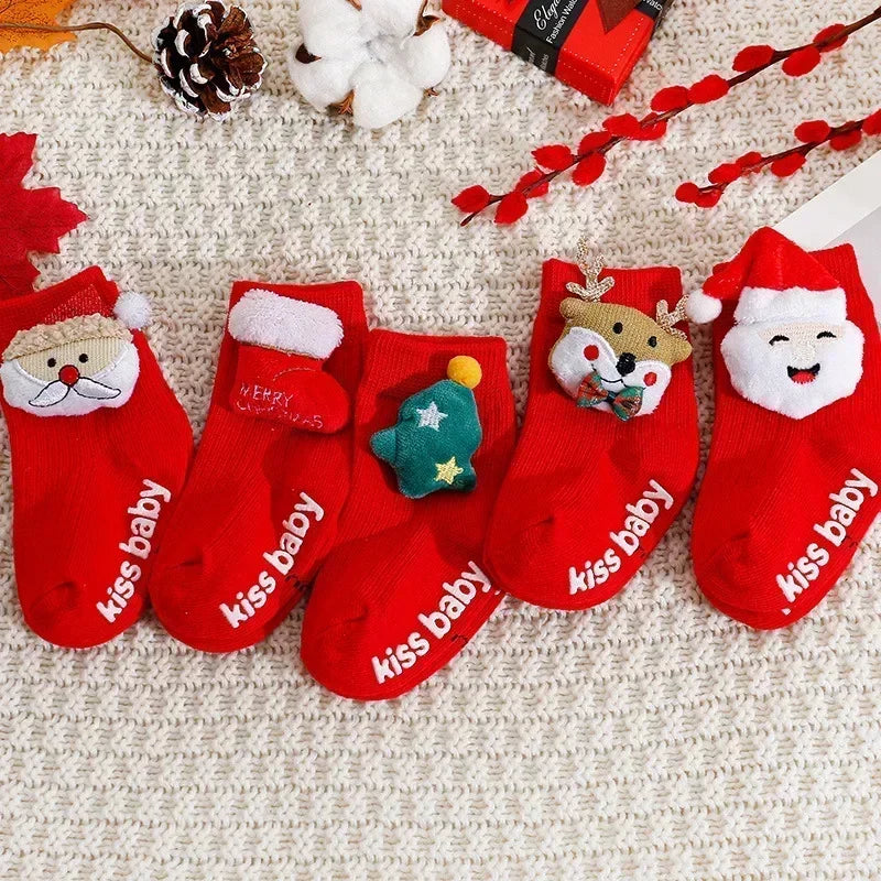 Baby Girl Socks Christmas Winter Thickened Cartoon Baby Non-slip Floor Shoes Christmas Socks Child Toddlers Red Floor Baby Sock