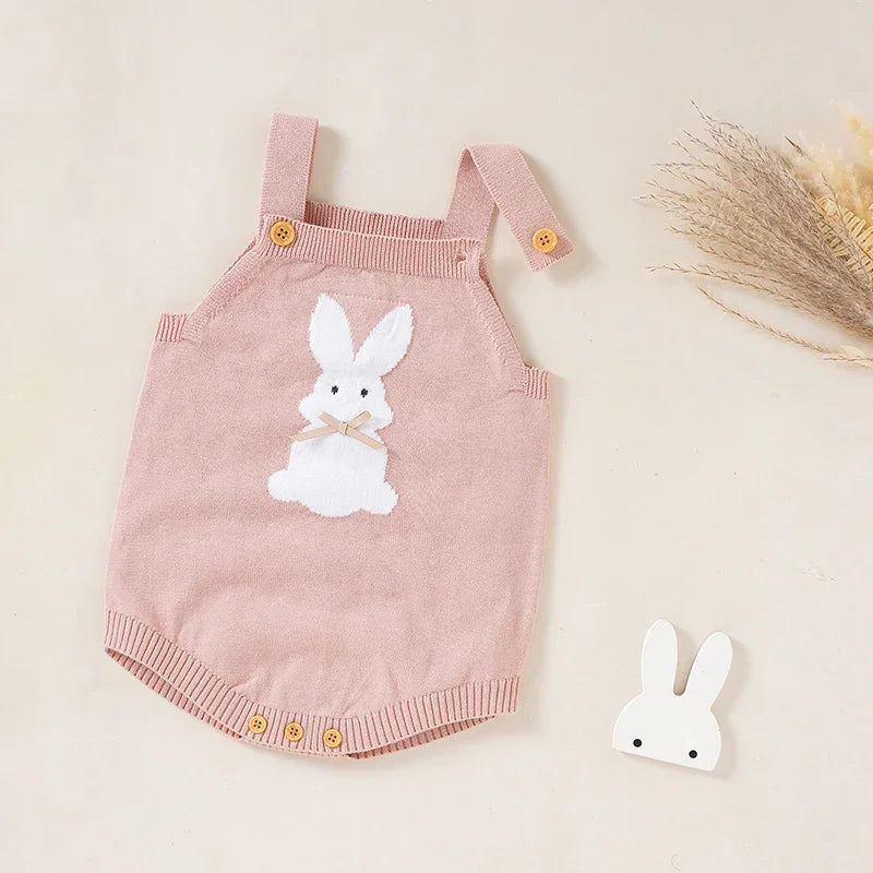 Baby Bunny Romper | Knit Newborn Outfit Bunny Overalls