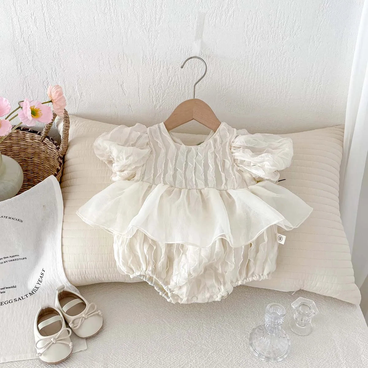 Baby Girl Peplum Tulle Dress Romper | Ruffle Puff Sleeve Outfit