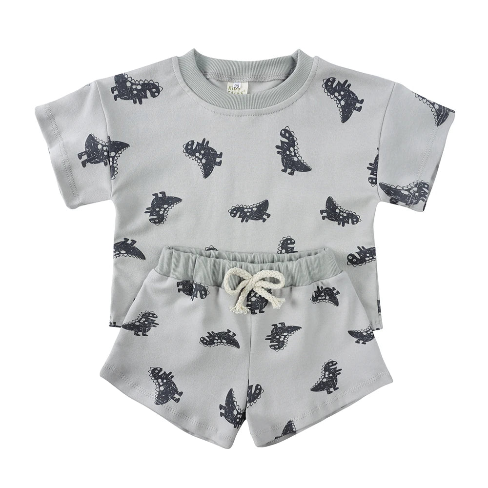 Toddler Summer Outfit Set | Baby Boy Printed T-Shirt & Shorts Matching Set