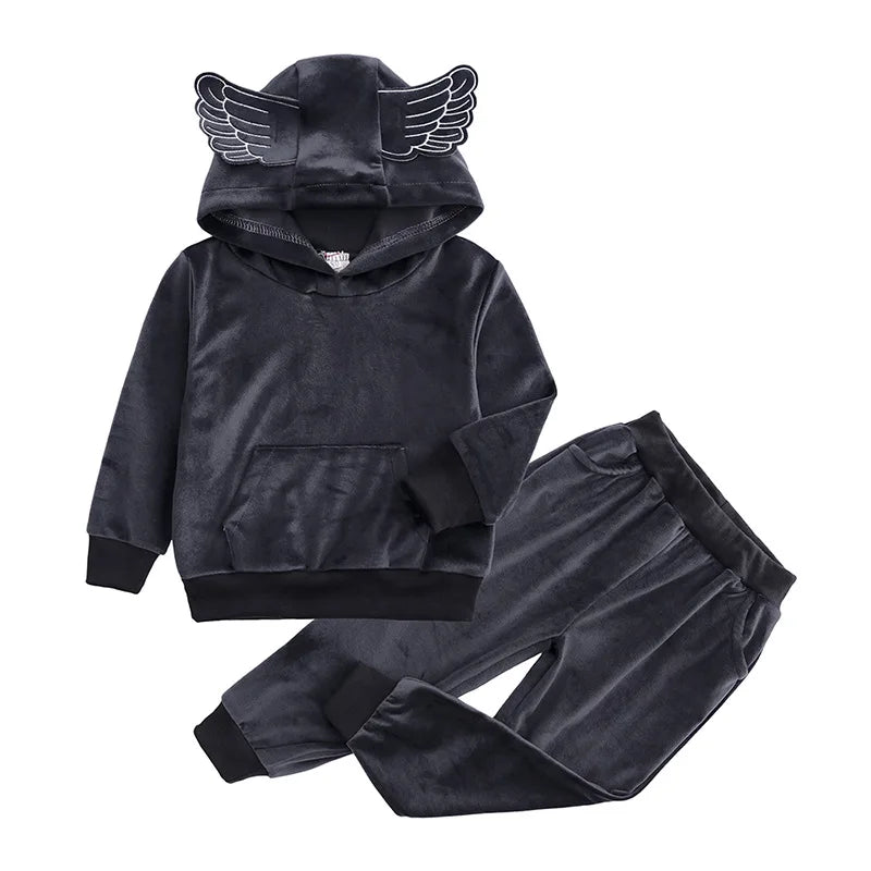 Toddler Thin Velvet Hooded Sweatshirt Pant Set