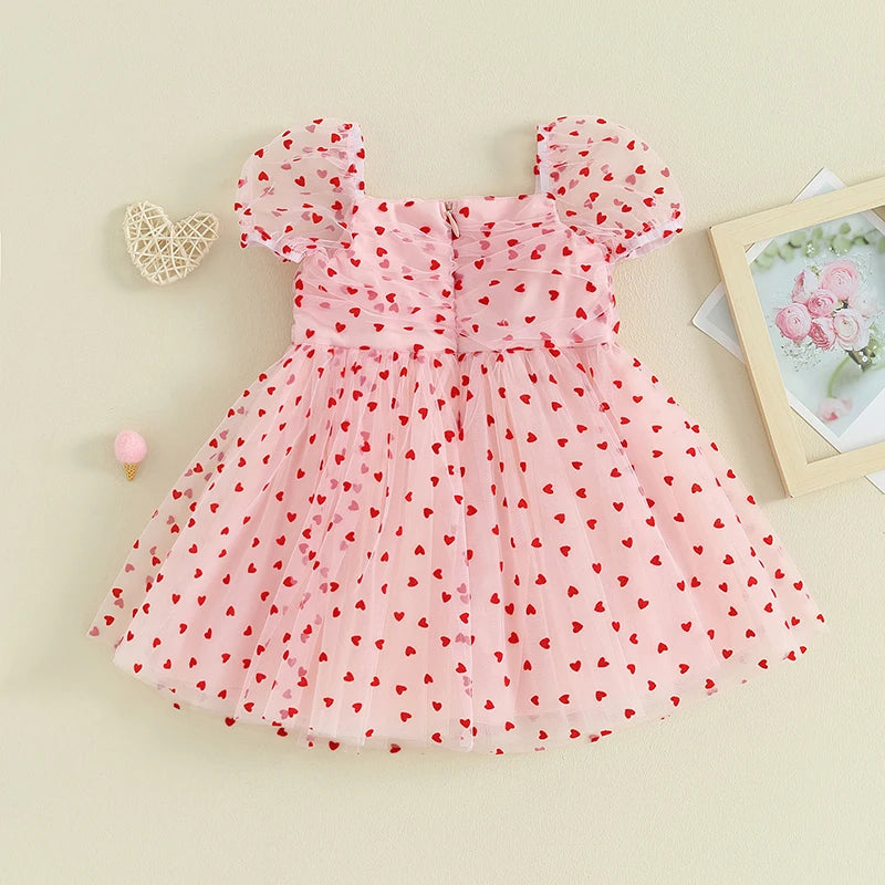 The Tiny Red Hearts Pink Dress for Little Girls