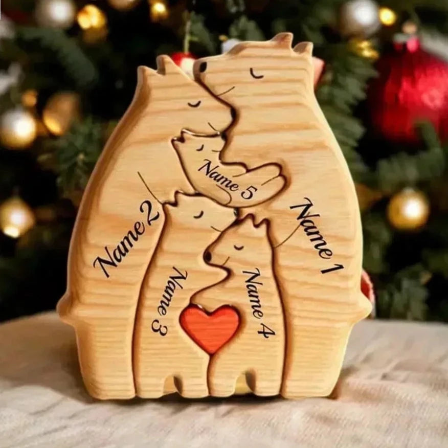 Customized Bear Family Wooden Puzzle with Engraved Personalization - Unique Gift