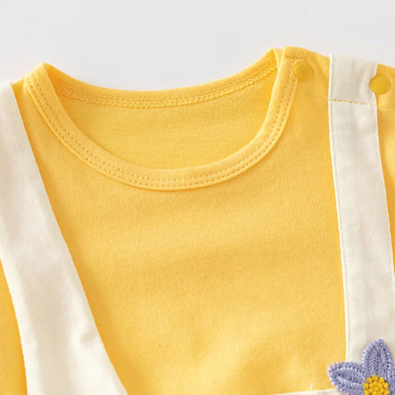 Baby Unisex Romper Set with T-Shirt | Cute Duck Overalls Outfit