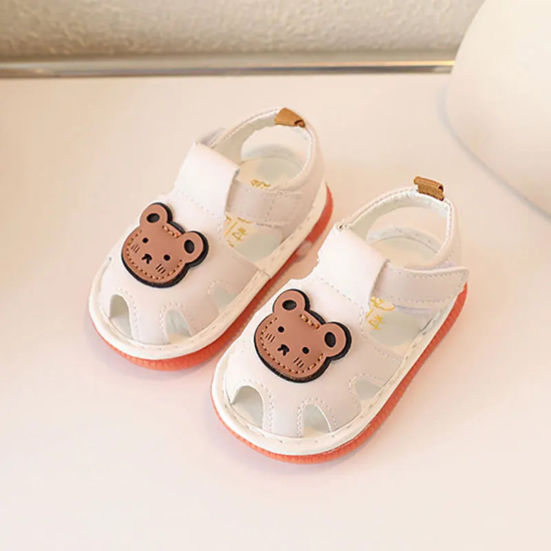 Non-Slip Baby First Walking Shoes – Summer Squeaky Sandals with Cute Bear Design