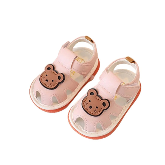 Non-Slip Baby First Walking Shoes – Summer Squeaky Sandals with Cute Bear Design