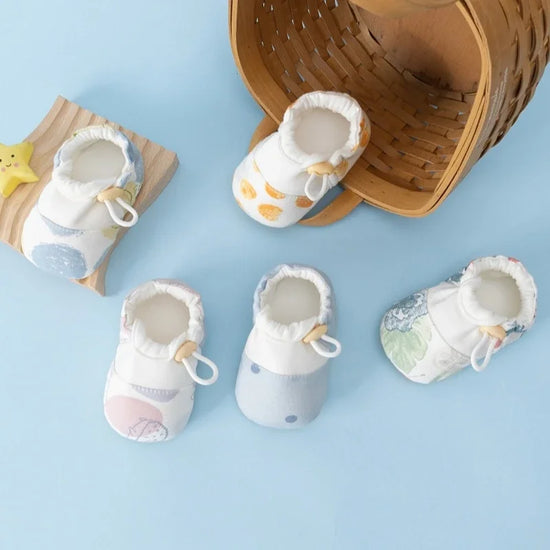 Infant Cotton Booties – Animal Print & Pattern Drawstring Baby Shoes - non slip