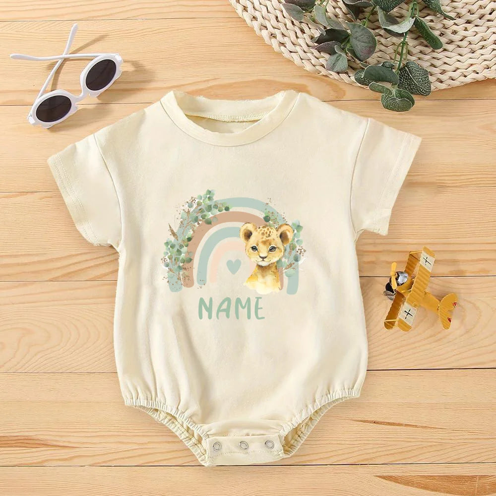 Personalized Rainbow Baby Romper – Jungle Birthday Outfit | Wild One Bodysuit for Infant Party