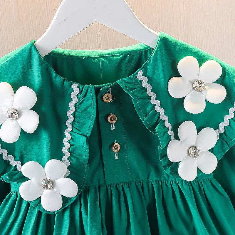 Baby & Toddler Girl Floral Collar Dress – Long Sleeve Ruffle Party Dress