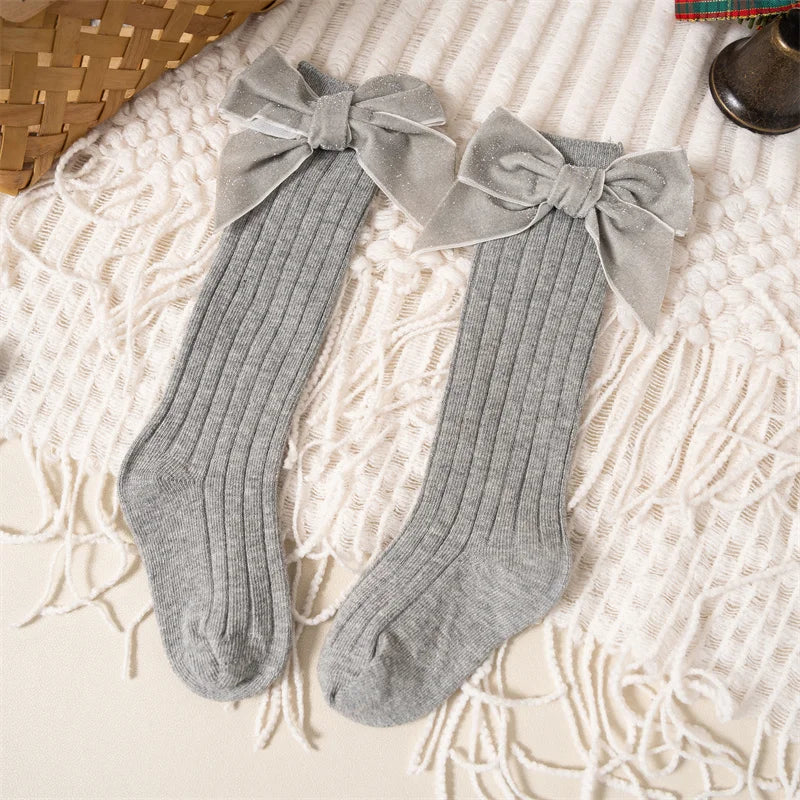 Velvet Bow Knee-High Socks for Baby Girls – Holiday & Everyday Outfit Accessory | MGK & Co