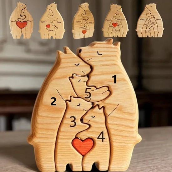 Customized Bear Family Wooden Puzzle with Engraved Personalization - Unique Gift