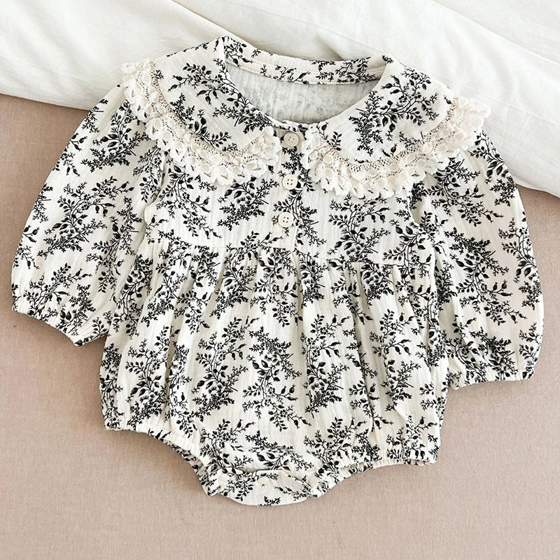 Baby Girl Floral Romper | Long Sleeve Vintage Newborn Outfit