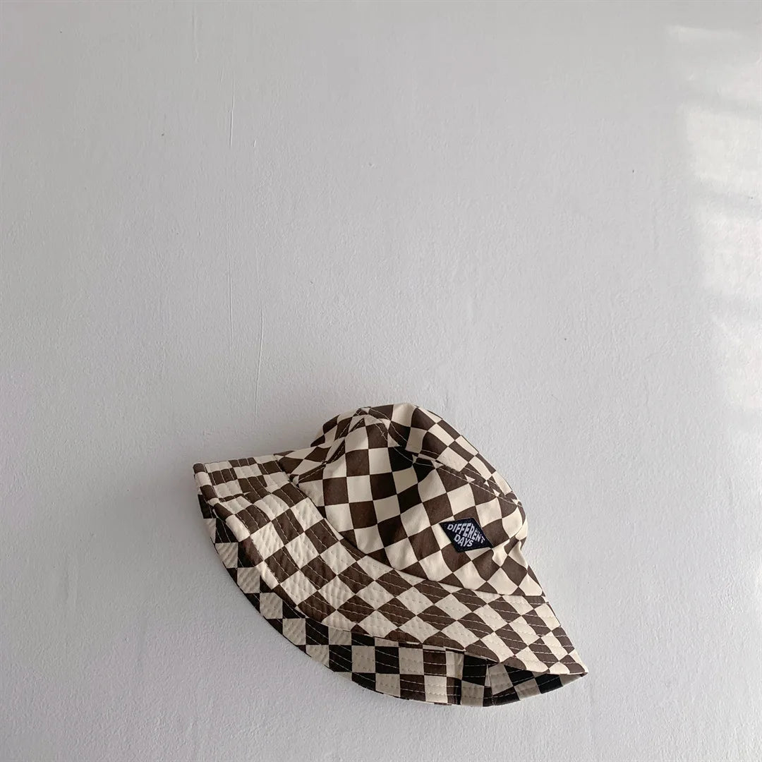 Cute Checkerboard Kids Bucket Hat – Soft Plaid Sun Cap for Baby Boys & Girls