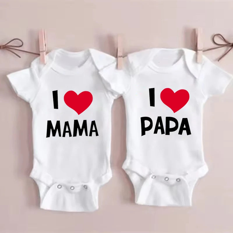 Baby Matching Onesies I Love Mama I Love Papa | Newborn Bodysuit Set | Baby Shower Gift Outfit