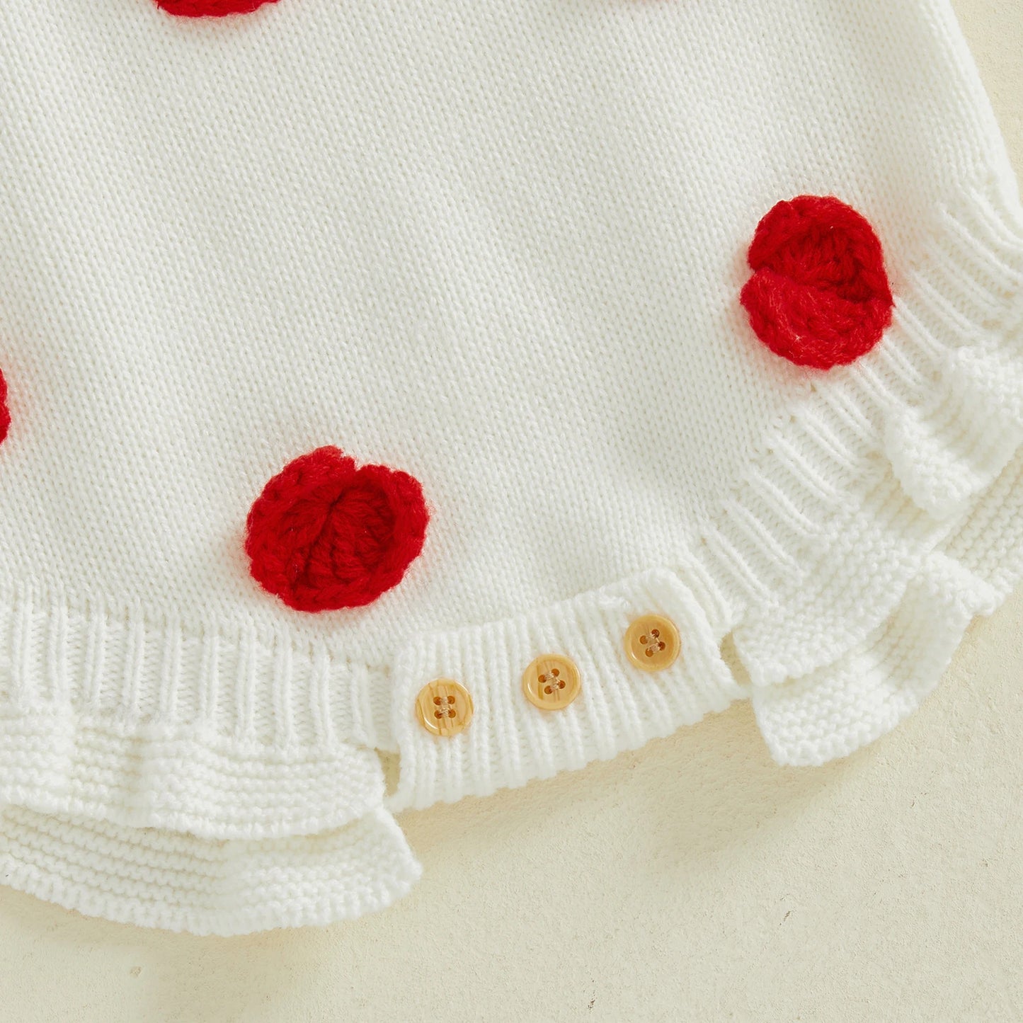 Newborn Valentine Knit Baby Romper Heart Applique Pink and White Baby Girl Outfit