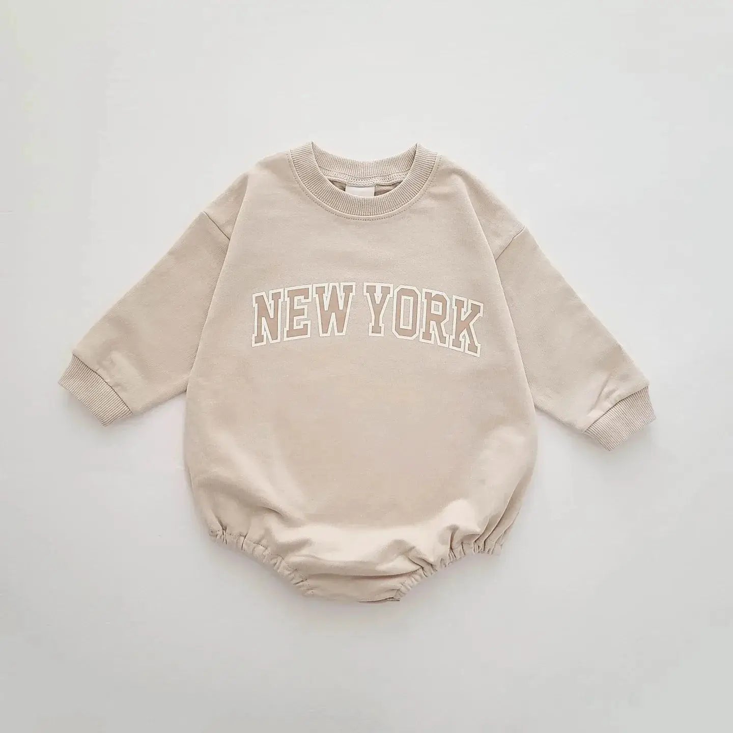 Baby New York Sweatshirt Romper | Neutral Toddler Streetwear Outfit