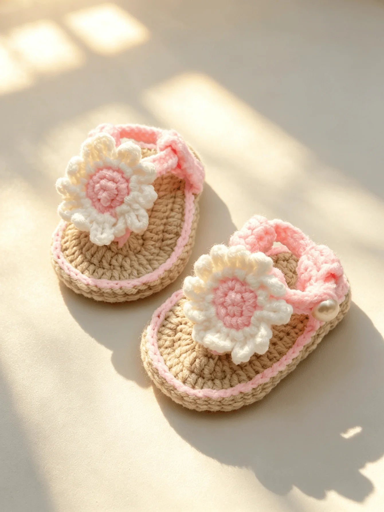 Handmade Crochet Baby Sandals | Daisy Flower Soft Sole Newborn Sandals
