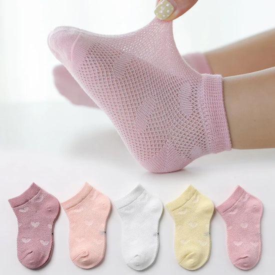 5 Pairs Kids Cotton Socks – Breathable Spring & Summer Socks for Girls and Boys