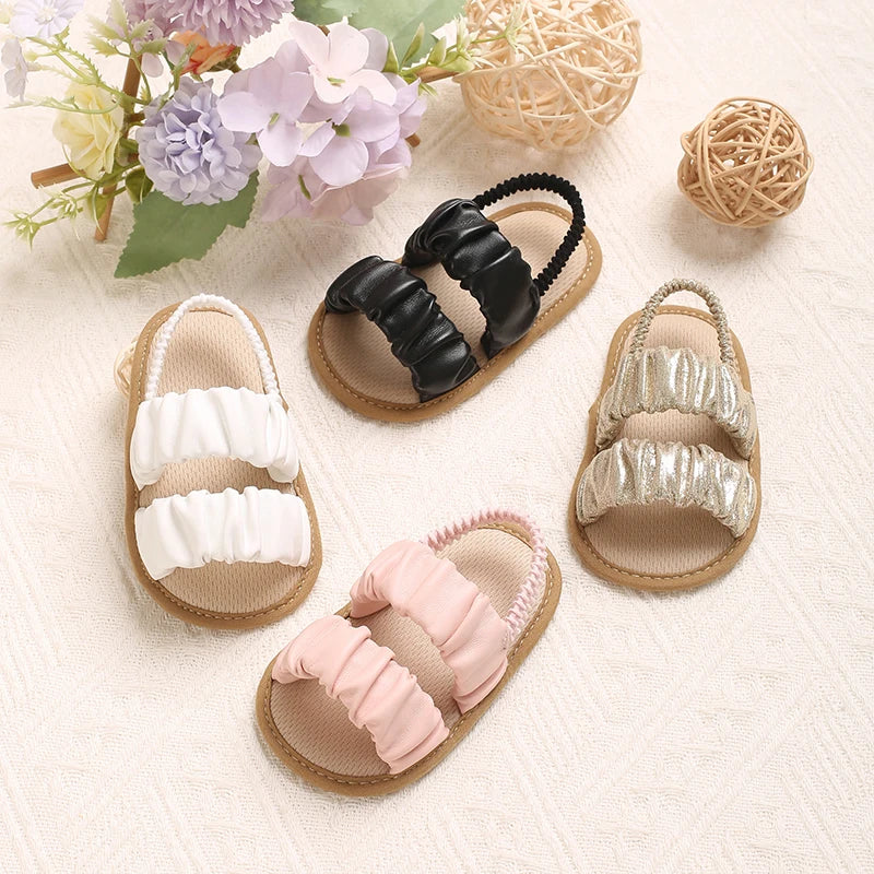 Baby Girl Ruched Sandals | Soft Sole Summer Toddler Shoes