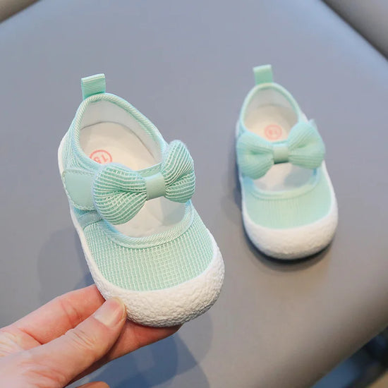 Baby Girl Shoes with Bow – Soft Sole & Velcro Strap First Walkers