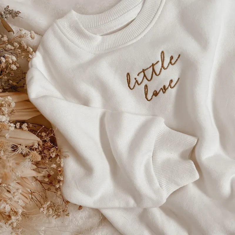 Little Love Embroidered Baby Romper Sweater Romper | Cozy Long Sleeve Onesie | Neutral Baby Outfit | White Sage Brown Grey | Baby Shower Gift