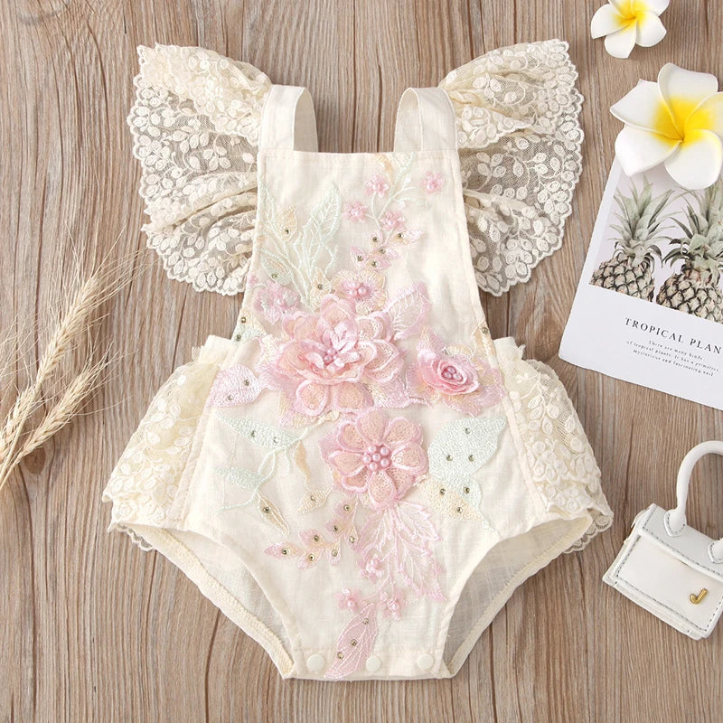 Baby Lace Romper Dress | Newborn Butterfly tussle Princess Outfit Toddler Party Dress