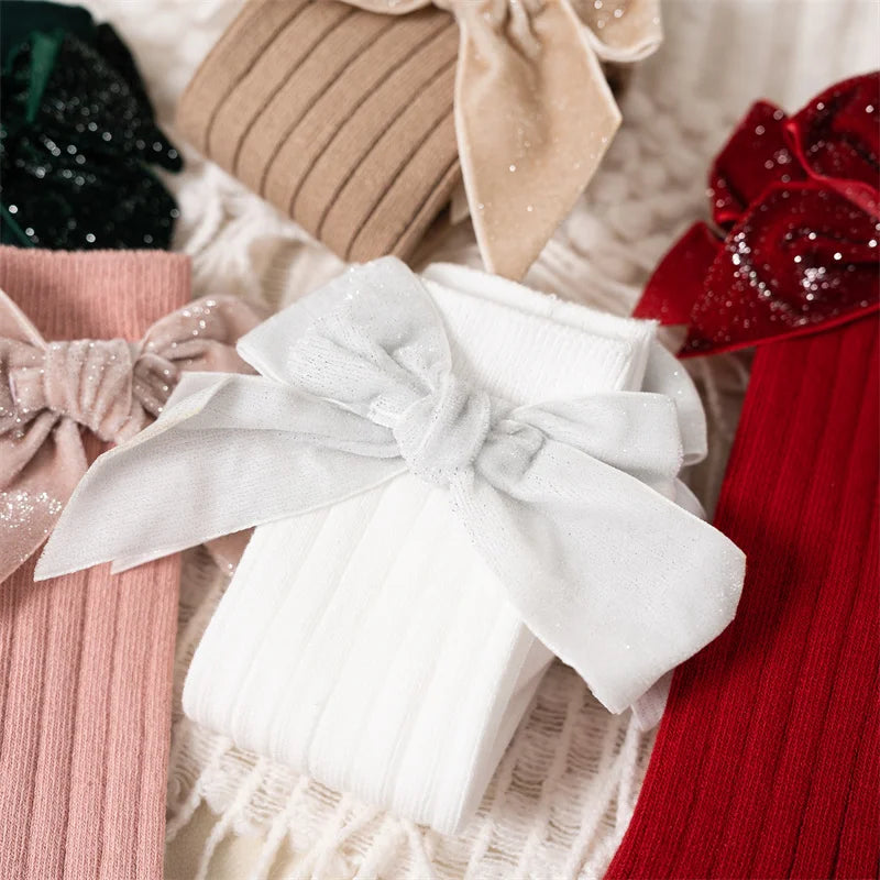 Velvet Bow Knee-High Socks for Baby Girls – Holiday & Everyday Outfit Accessory | MGK & Co