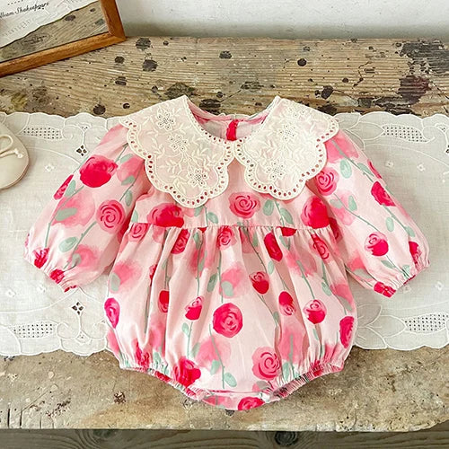 Baby Girl Lace Romper | Newborn Retro Printed Outfit