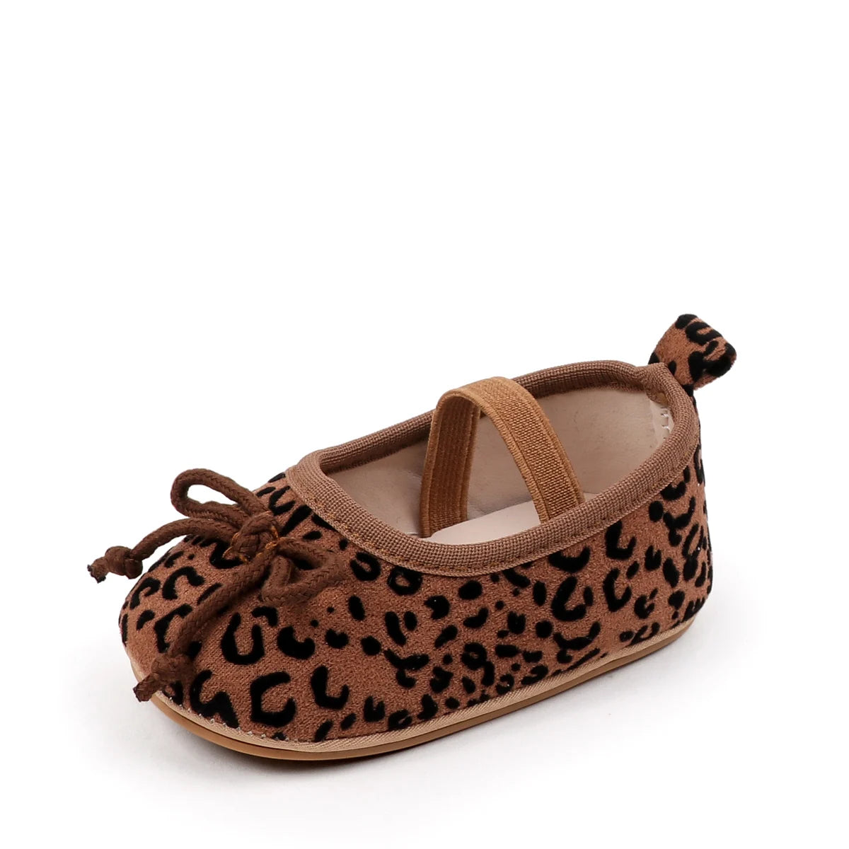 Baby girl leopard print ballet flats with bow and elastic Mary Jane strap