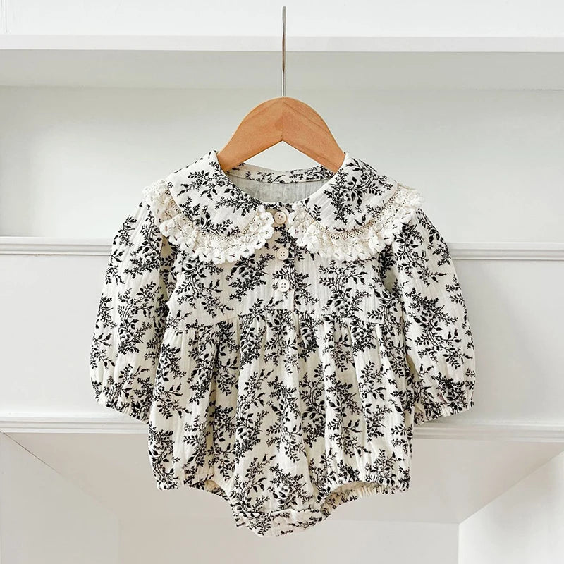 Baby Girl Floral Romper | Long Sleeve Vintage Newborn Outfit