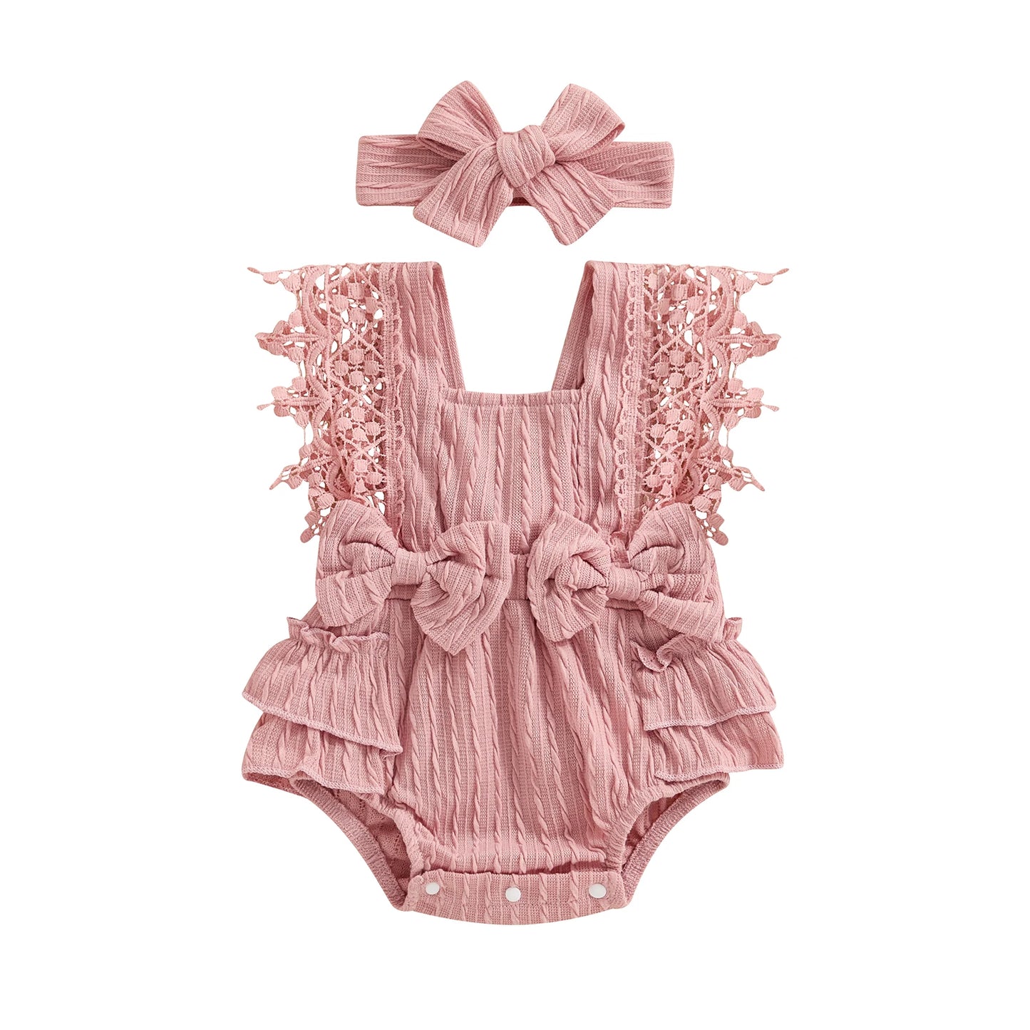 Baby Girl Lace Bow Romper Set | Newborn Summer Outfit