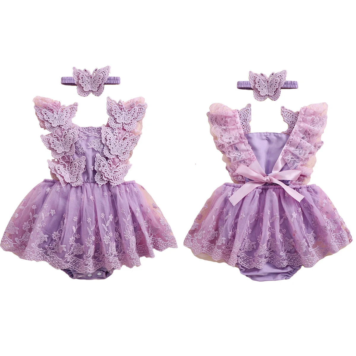 Baby Girl Butterfly Lace Romper & Headband Set