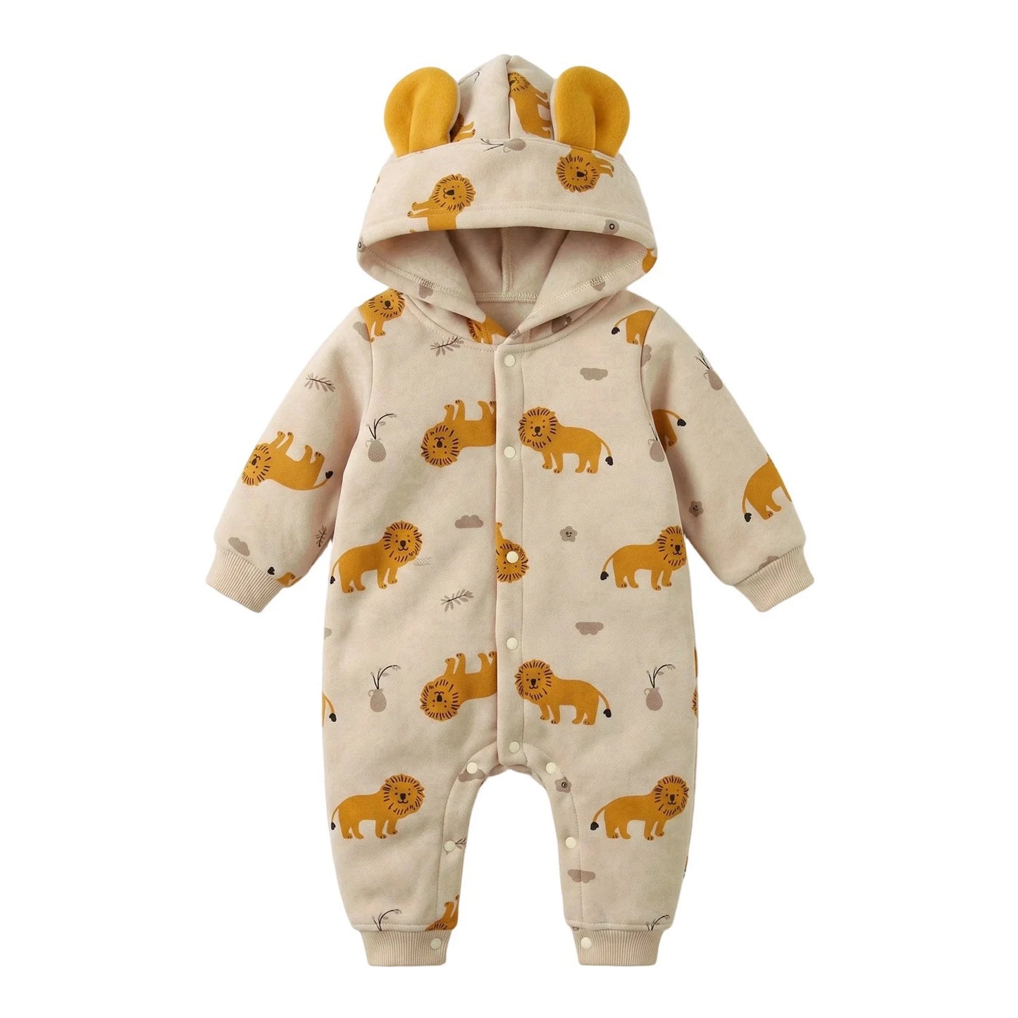 Baby Animal Print Hooded Romper with Ears