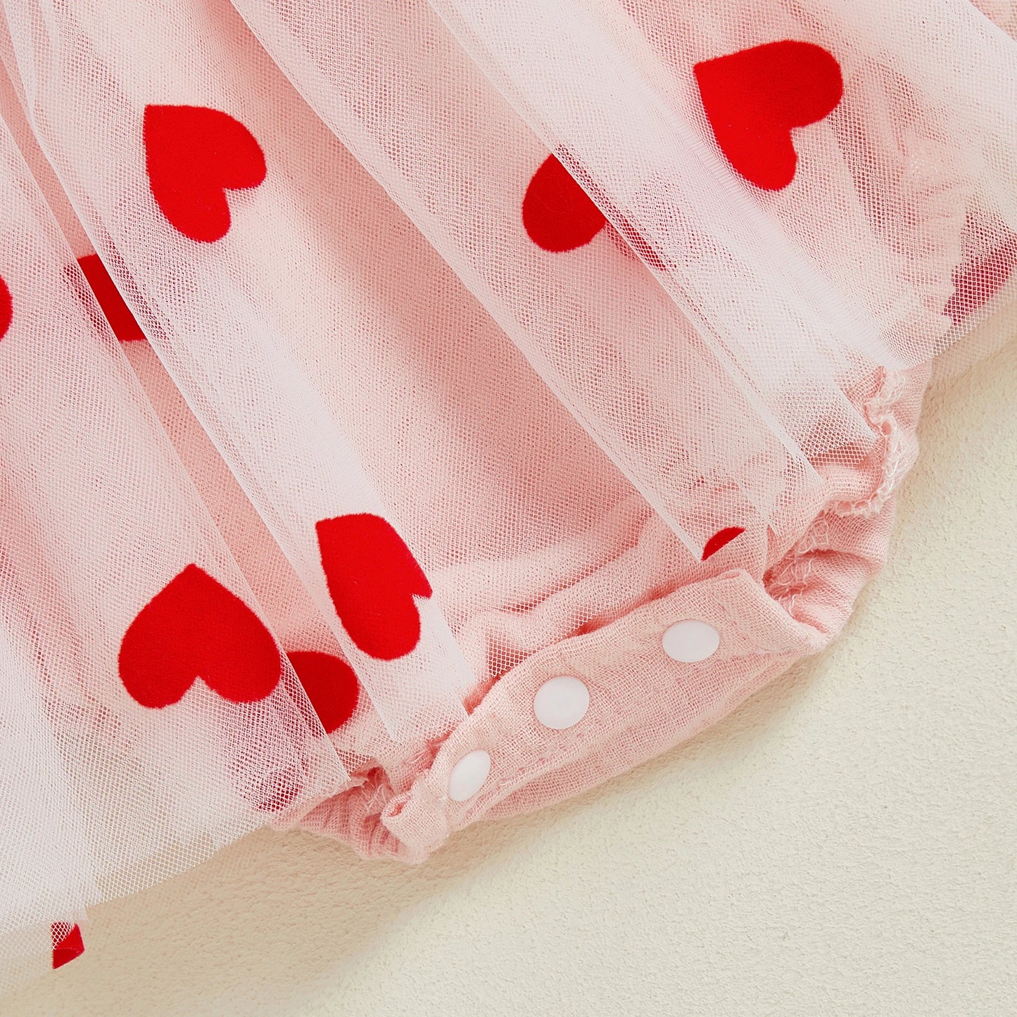 Valentine Baby Girl Tulle Romper Dress | Heart Print Bow Outfit